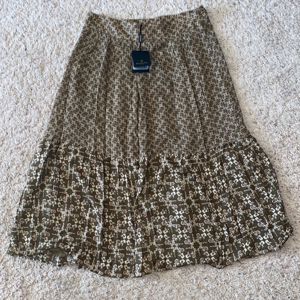 Massimo Dutti Olive Green Patterned Midi Skirt
